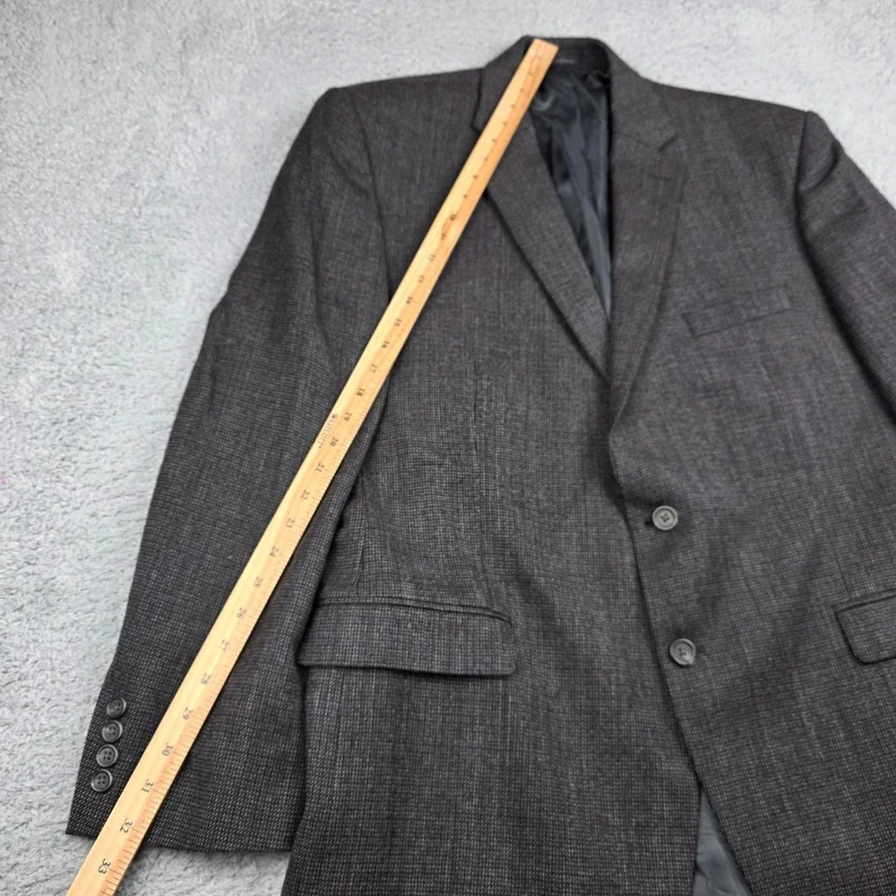 Chaps Mens 46R Wool Blazer Sport‎ Coat Brown Black Micro Check Two Button Jacket